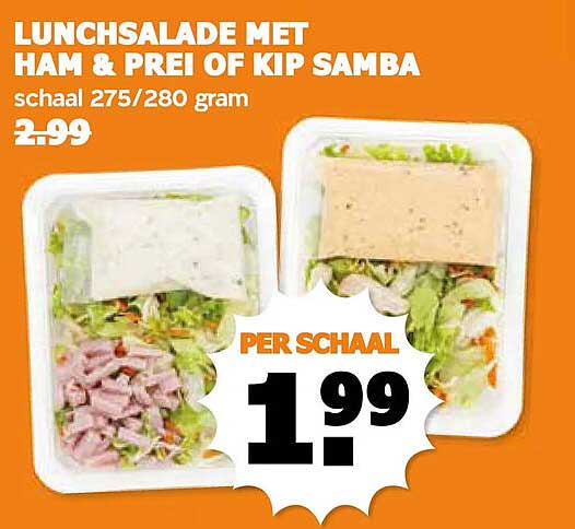 LUNCHSALADE MET HAM & PREI OF KIP SAMBA
