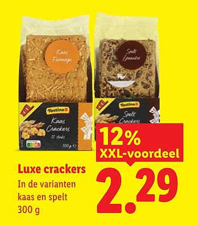 Luxe crackers In de varianten kaas en spelt 300 g 12% XXL-voordeel