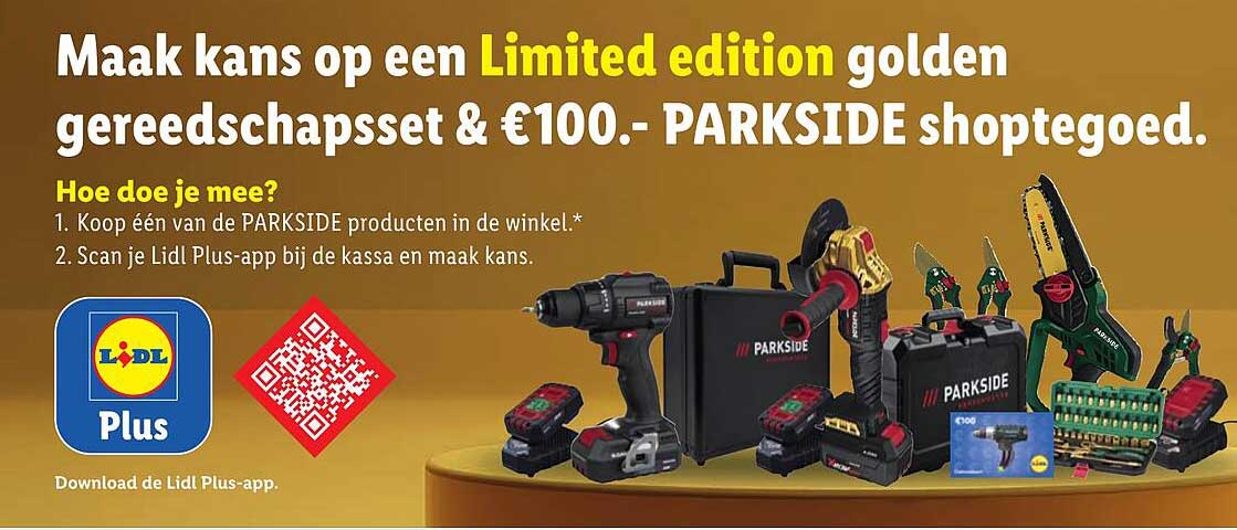 Maak kans op een Limited edition golden gereedschapsset & €100.- PARKSIDE shoptegoed.