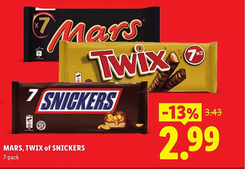 MARS, TWIX of SNICKERS 7-pack