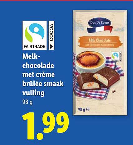 Melk-chocolade met crème brûlée smaak vulling