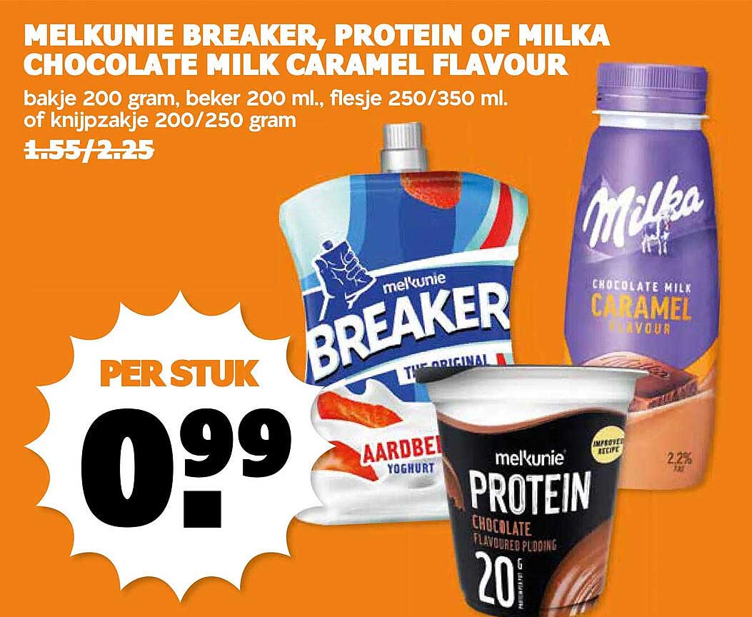MELKUNIE BREAKER, PROTEIN OF MILKA CHOCOLATE MILK CARAMEL FLAVOUR
