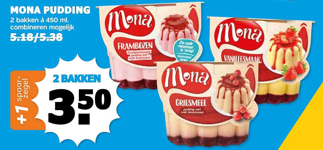 MONA PUDDING 2 bakken à 450 ml. combineren mogelijk 1+1 sparegel