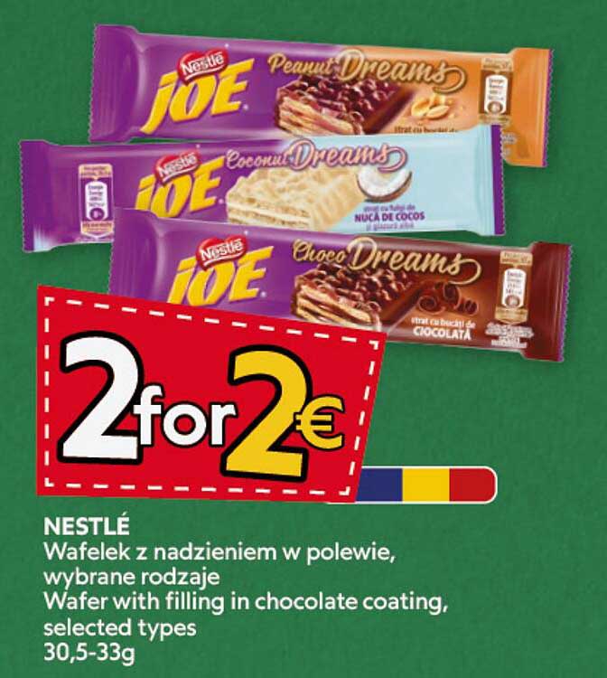 NESTLÉ Wafelek z nadzieniem w polewie, wybrane rodzaje Wafer with filling in chocolate coating, selected types 30,5-33g 2 for 2€
