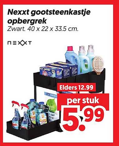 Nexxt gootsteenkastje opbergrek Zwart. 40 x 22 x 33.5 cm.