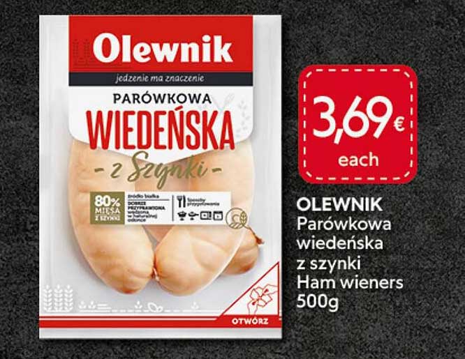 OLEWNIK Parówkowa wiedeńska z szynki Ham wieners 500g
