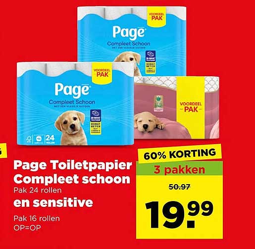 Page Toiletpapier compleet schoon en sensitive 3 pakken 60% KORTING