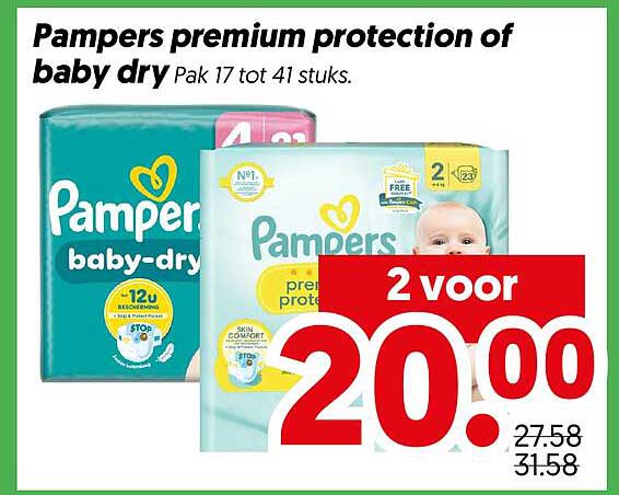 Pampers premium protection of baby dry Pak 17 tot 41 stuks 2 voor