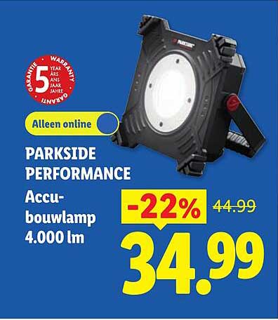 PARKSIDE PERFORMANCE Accu-bouwlamp 4.000 lm Alleen online