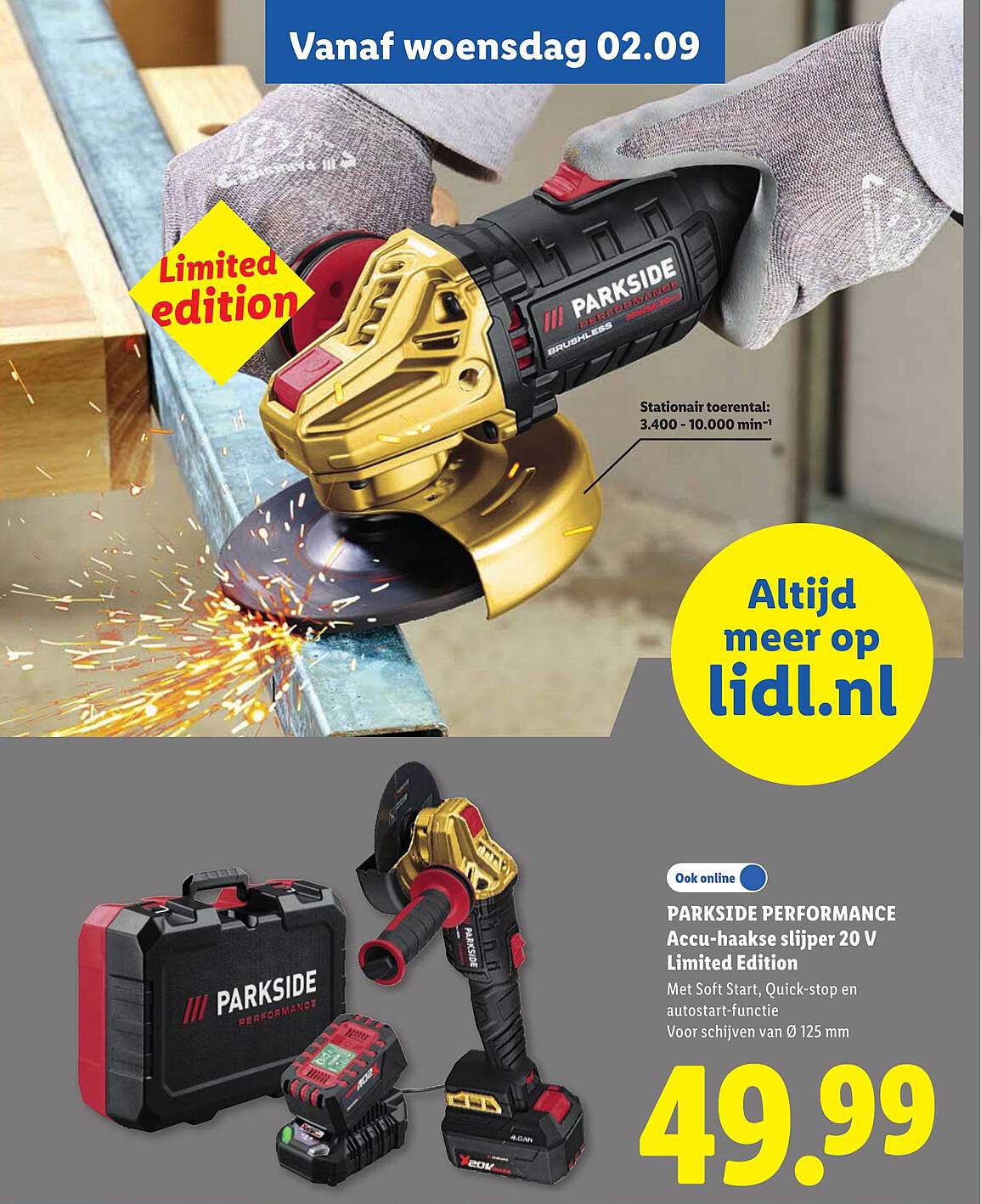 PARKSIDE PERFORMANCE Accu-haakse slijper 20 V Limited Edition