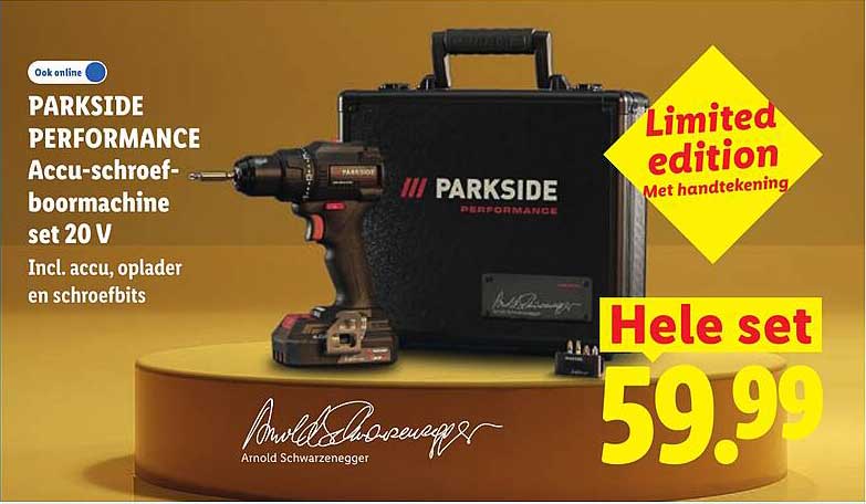 PARKSIDE PERFORMANCE Accu-schroef-boormachine set 20 V Incl. accu, oplader en schroefbits Limited edition Met handtekening Hele set