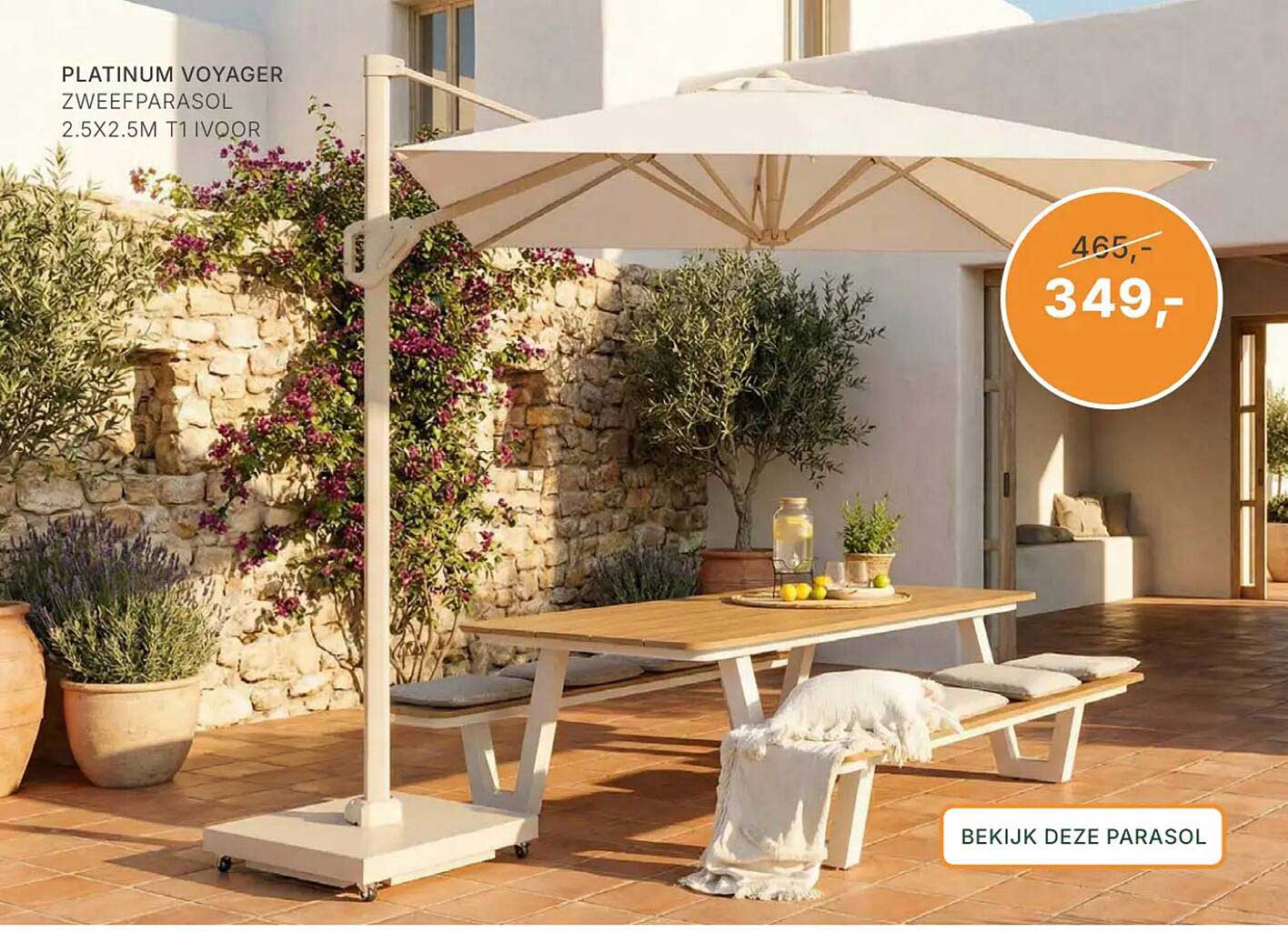 PLATINUM VOYAGER ZWEEFPARASOL 2.5X2.5M T1 IVOOR