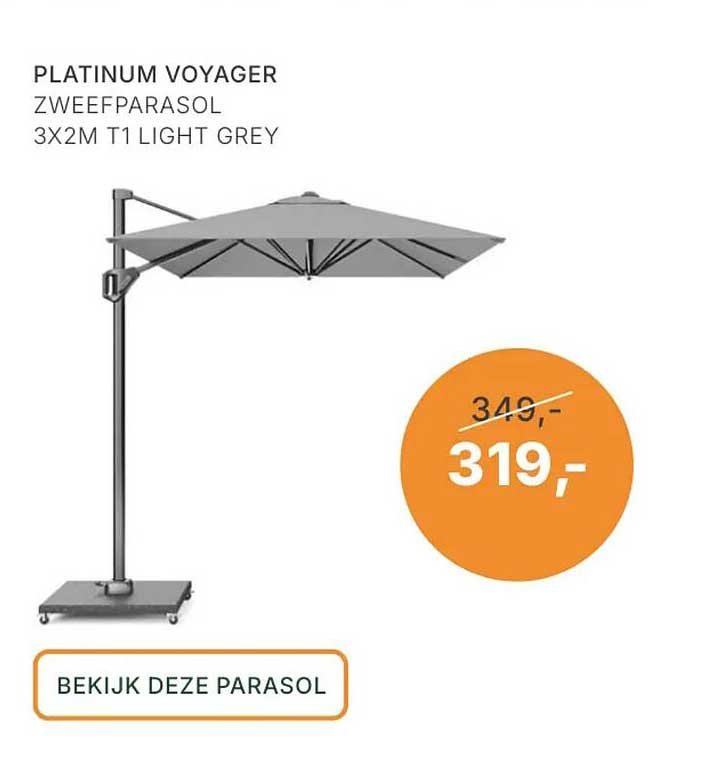 PLATINUM VOYAGER ZWEEFPARASOL 3X2M T1 LIGHT GREY