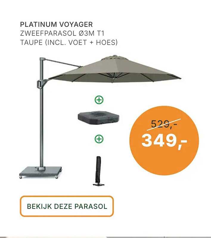PLATINUM VOYAGER ZWEEFPARASOL Ø3M T1 TAUPE (INCL. VOET + HOES)