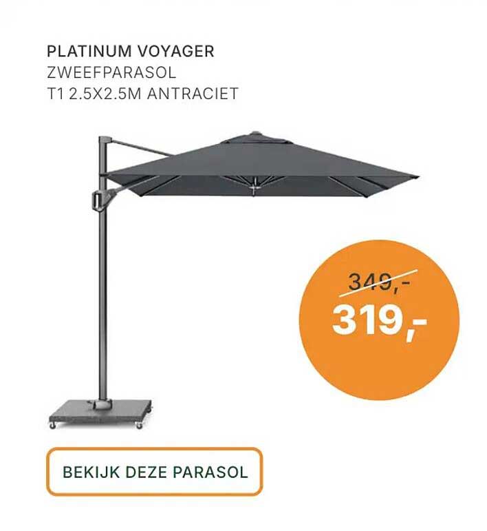PLATINUM VOYAGER ZWEEFPARASOL T1 2.5X2.5M ANTRACIET