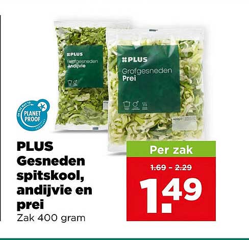 PLUS Gesneden spitskool, andijvie en prei Zak 400 gram