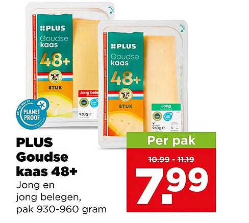 PLUS Goudse kaas 48+ Jong en jong belegen, pak 930-960 gram
