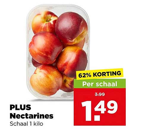 PLUS Nectarines Schaal 1 kilo 62% KORTING