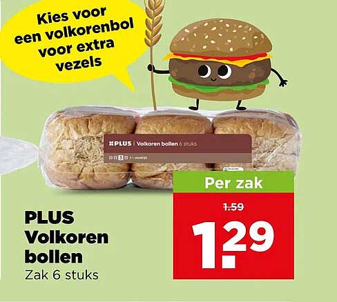 PLUS Volkoren bollen Zak 6 stuks