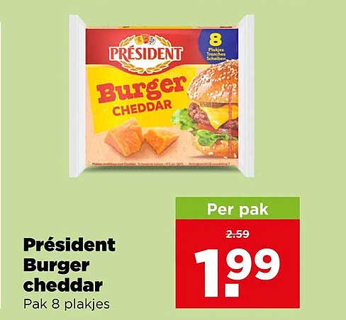 Président Burger cheddar Pak 8 plakjes