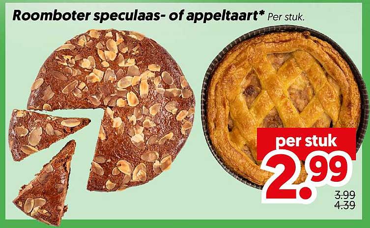 Roomboter speculaas- of appeltaart* Per stuk.