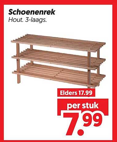 Schoenenrek Hout. 3-laags.