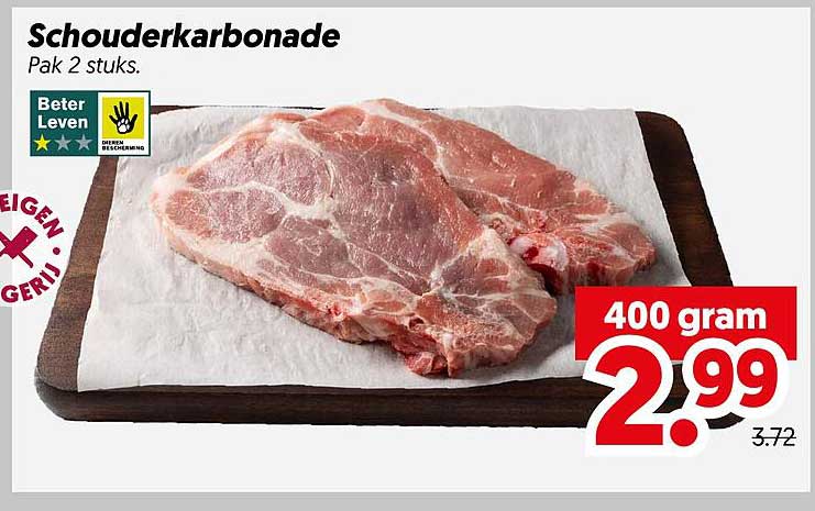 Schouderkarbonade Pak 2 stuks. 400 gram