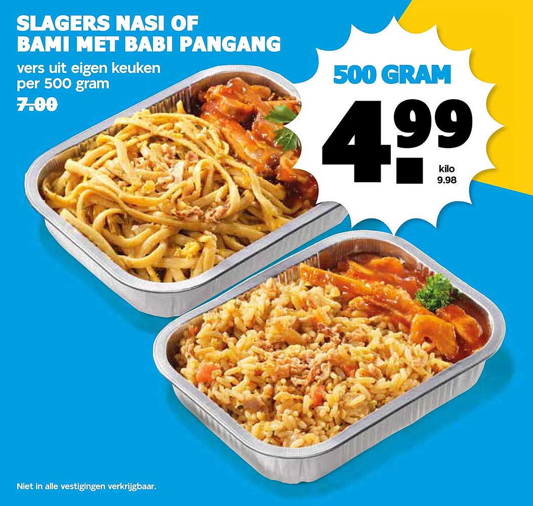SLAGERS NASI OF BAMI MET BABI PANGANG vers uit eigen keuken per 500 gram