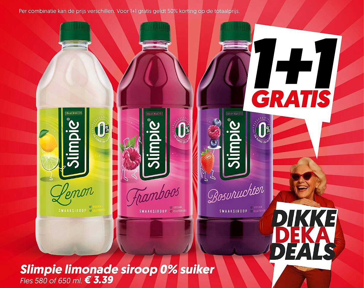 Slimpie limonade siroop 0% suiker 1+1 gratis