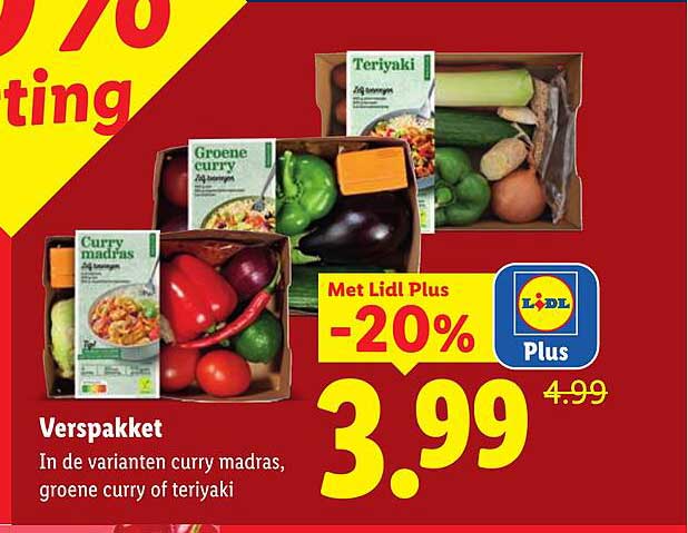 Verspakket In de varianten curry madras, groene curry of teriyaki Met Lidl Plus -20%
