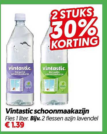Vintastic schoonmaakazijn Fles 1 liter. Bijv. 2 flessen azijn lavendel 2 STUKS 30% KORTING
