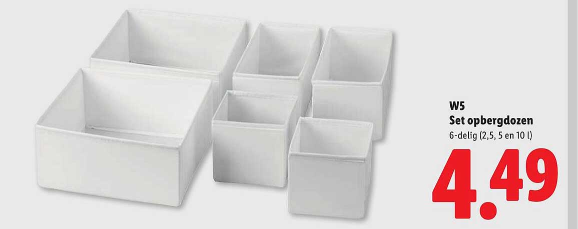 W5 Set opbergdozen 6-delig (2,5, 5 en 10 l)