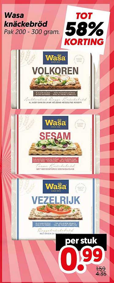 Wasa knäckebröd Pak 200 - 300 gram. TOT 58% KORTING