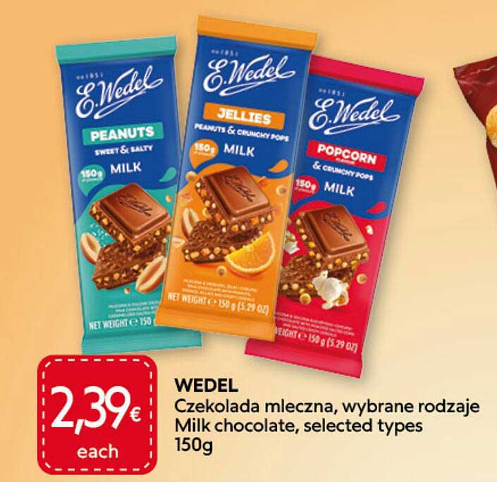 WEDEL Czekolada mleczna, wybrane rodzaje Milk chocolate, selected types 150g