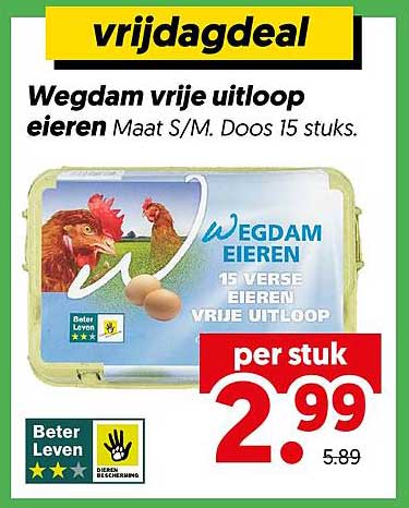 Wegdam vrije uitloop eieren Maat S/M. Doos 15 stuks. vrijdagdeal