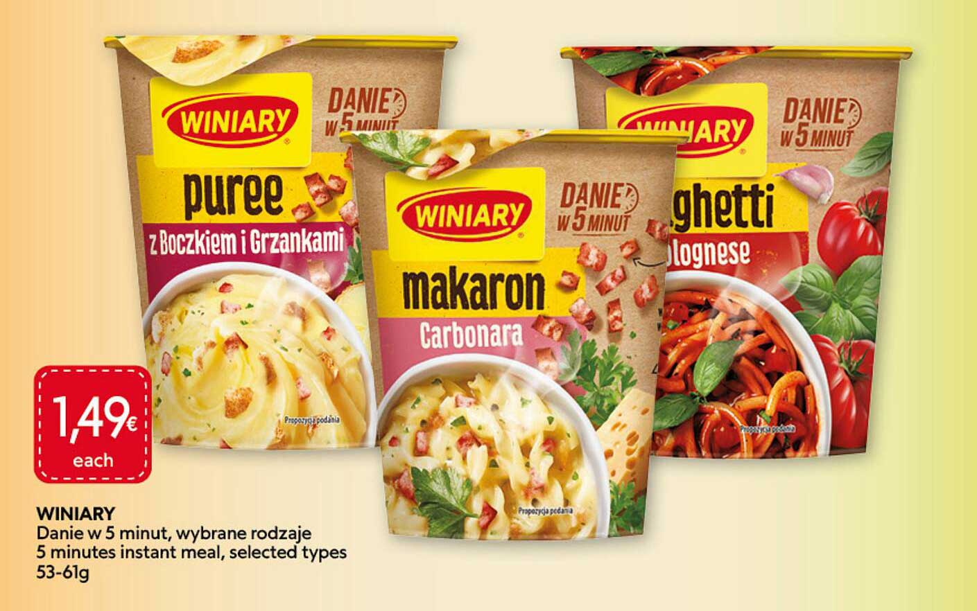 WINIARY Danie w 5 minut, wybrane rodzaje 5 minutes instant meal, selected types 53-61g