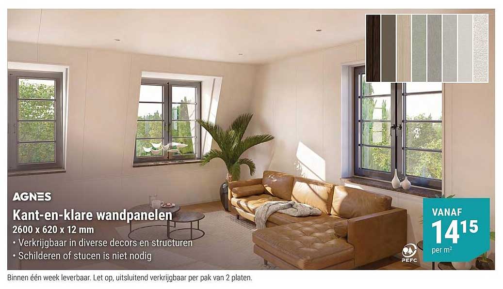AGNES Kant-en-klare wandpanelen 2600 x 620 x 12 mm