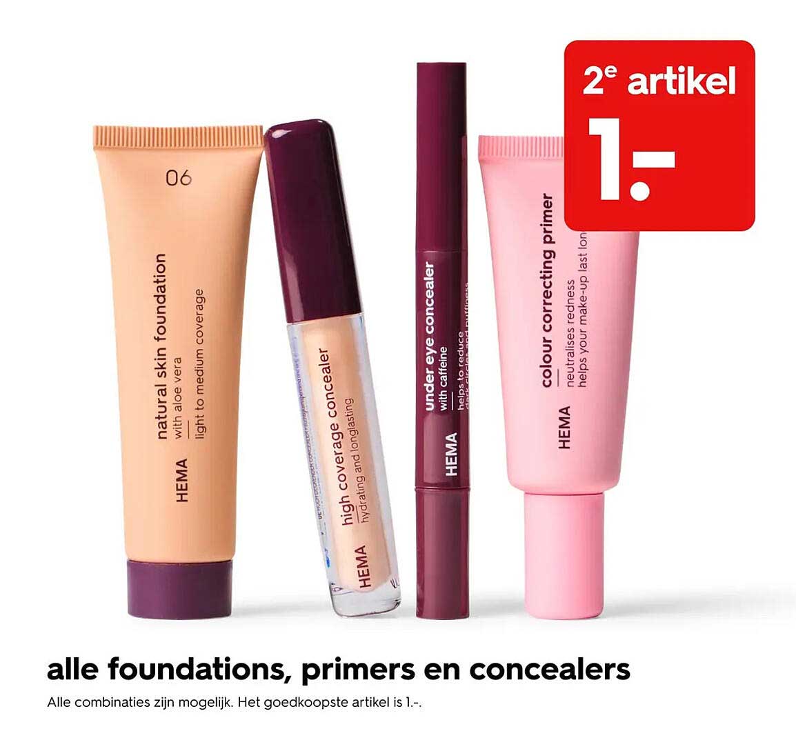 alle foundations, primers en concealers 2e artikel 1.-
