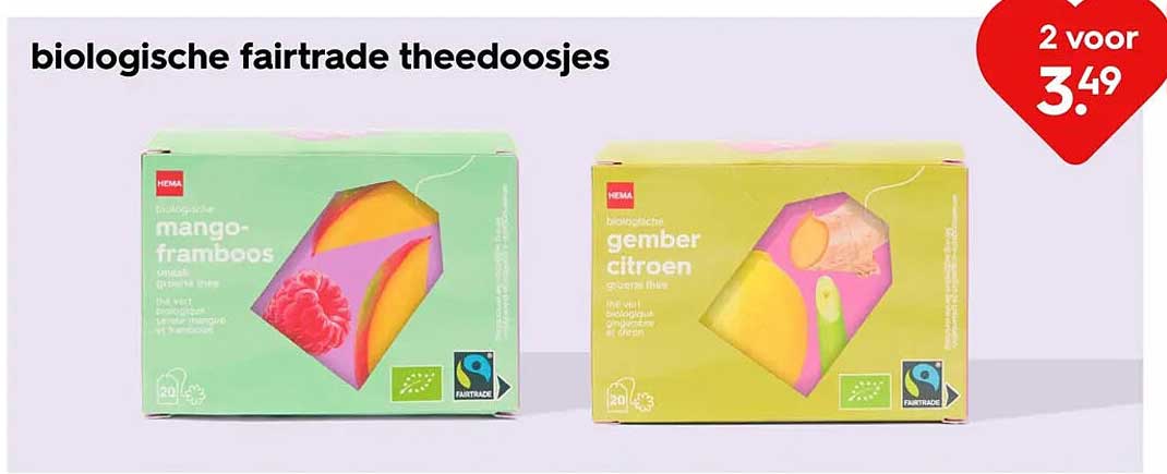 biologische fairtrade theedoosjes 2 voor 3.49