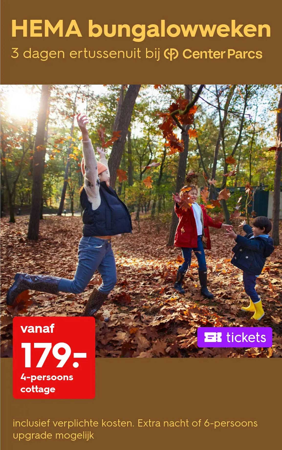 HEMA bungalowweken 3 dagen ertussenuit bij Center Parcs vanaf 179,- 4-persoons cottage