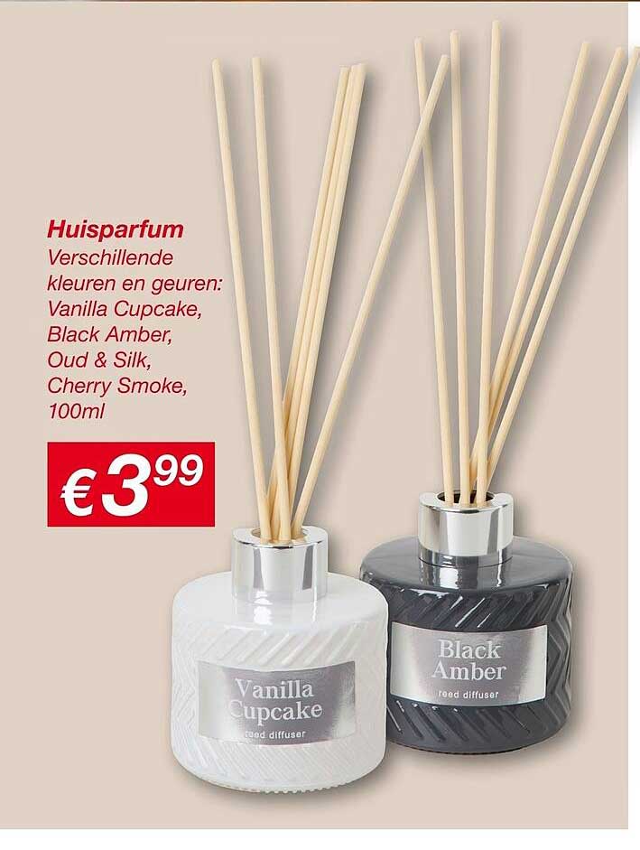 Huisparfum Verschillende kleuren en geuren: Vanilla Cupcake, Black Amber, Oud & Silk, Cherry Smoke, 100ml