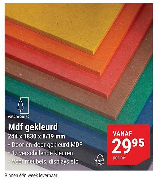 Mdf gekleurd 244 x 1830 x 8/19 mm
