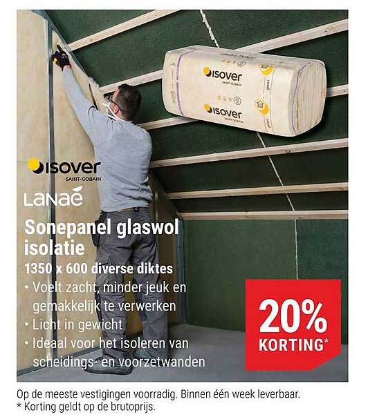 Sonepanel glaswol isolatie 1350 x 600 diverse diktes 20% KORTING*