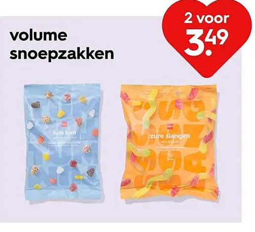 volume snoepzakken 2 voor 3.49