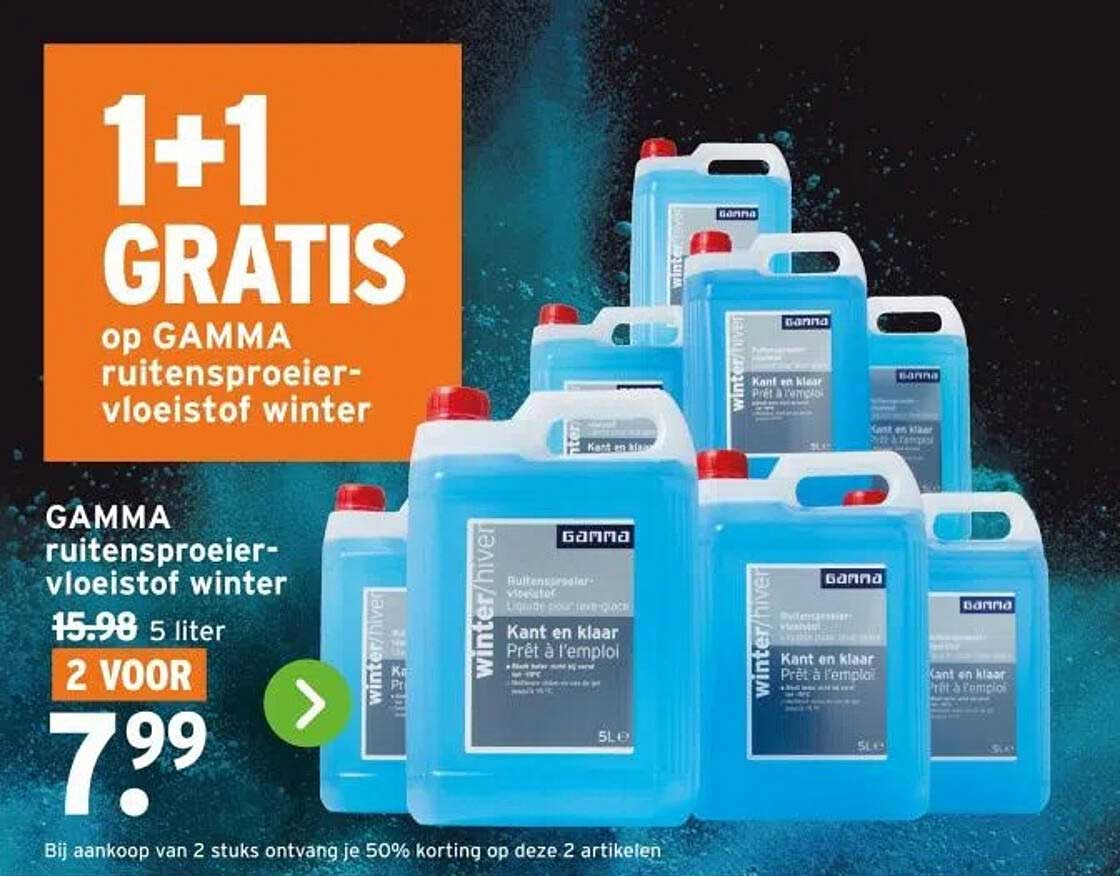 1+1 GRATIS op GAMMA ruitensproeier-vloeistof winter