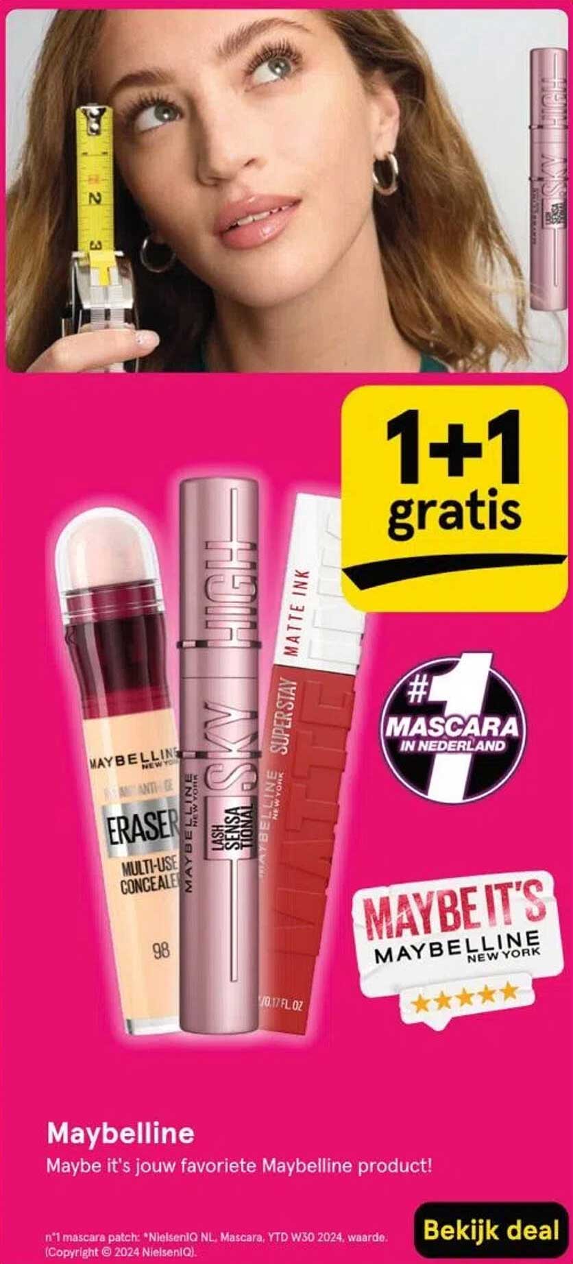 1+1 gratis op Maybelline producten