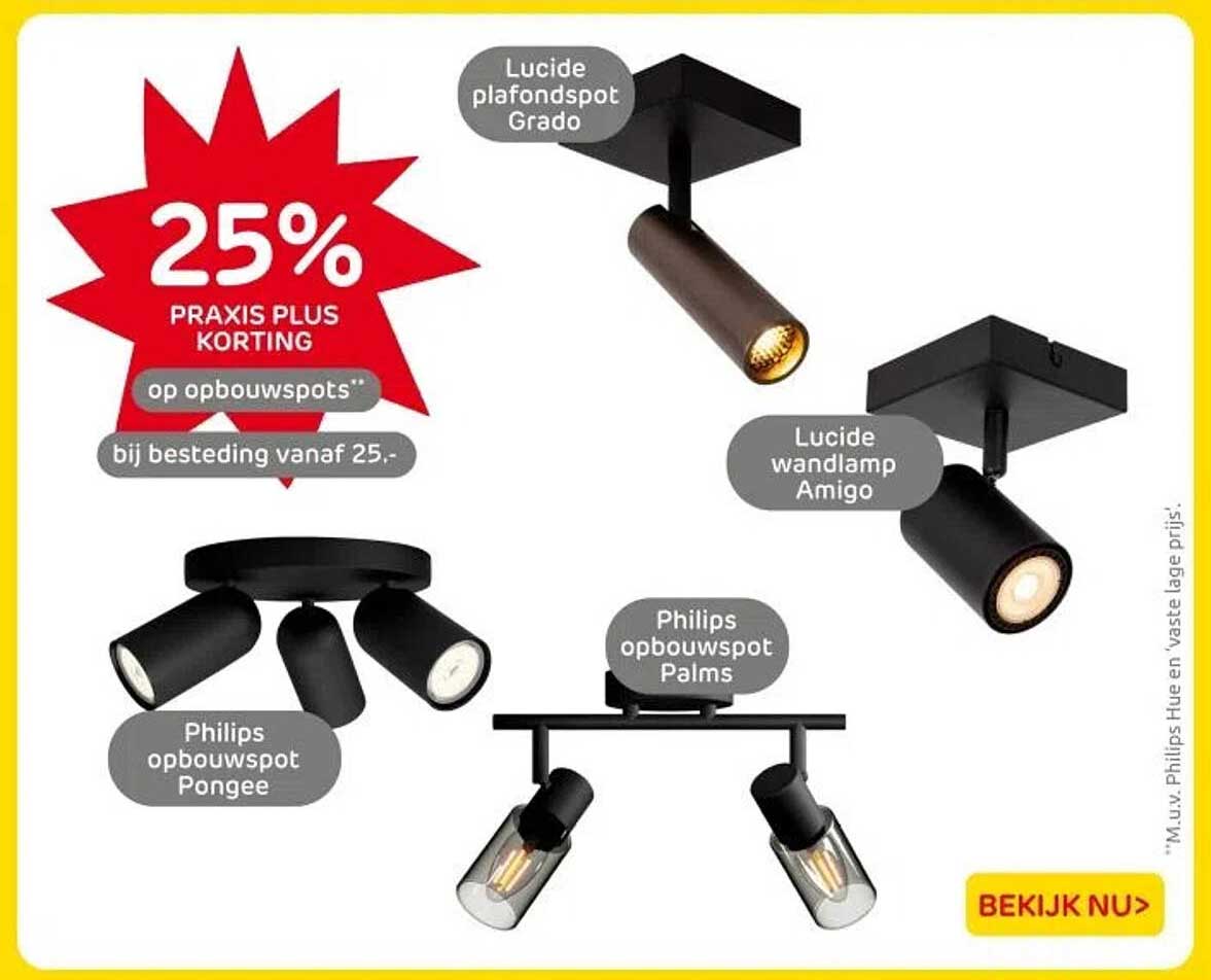 25% PRAKIS PLUS KORTING op opbouwspots bij besteding vanaf 25,-