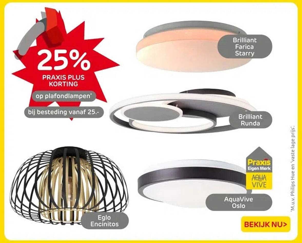 25% PRAKTIJK PLUS KORTING op plafondlampen* bij besteding vanaf 25.-