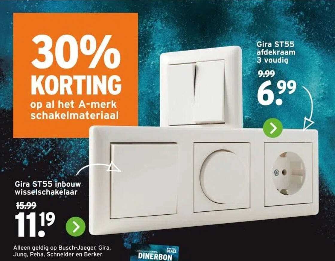 30% KORTING op al het A-merk schakelmateriaal