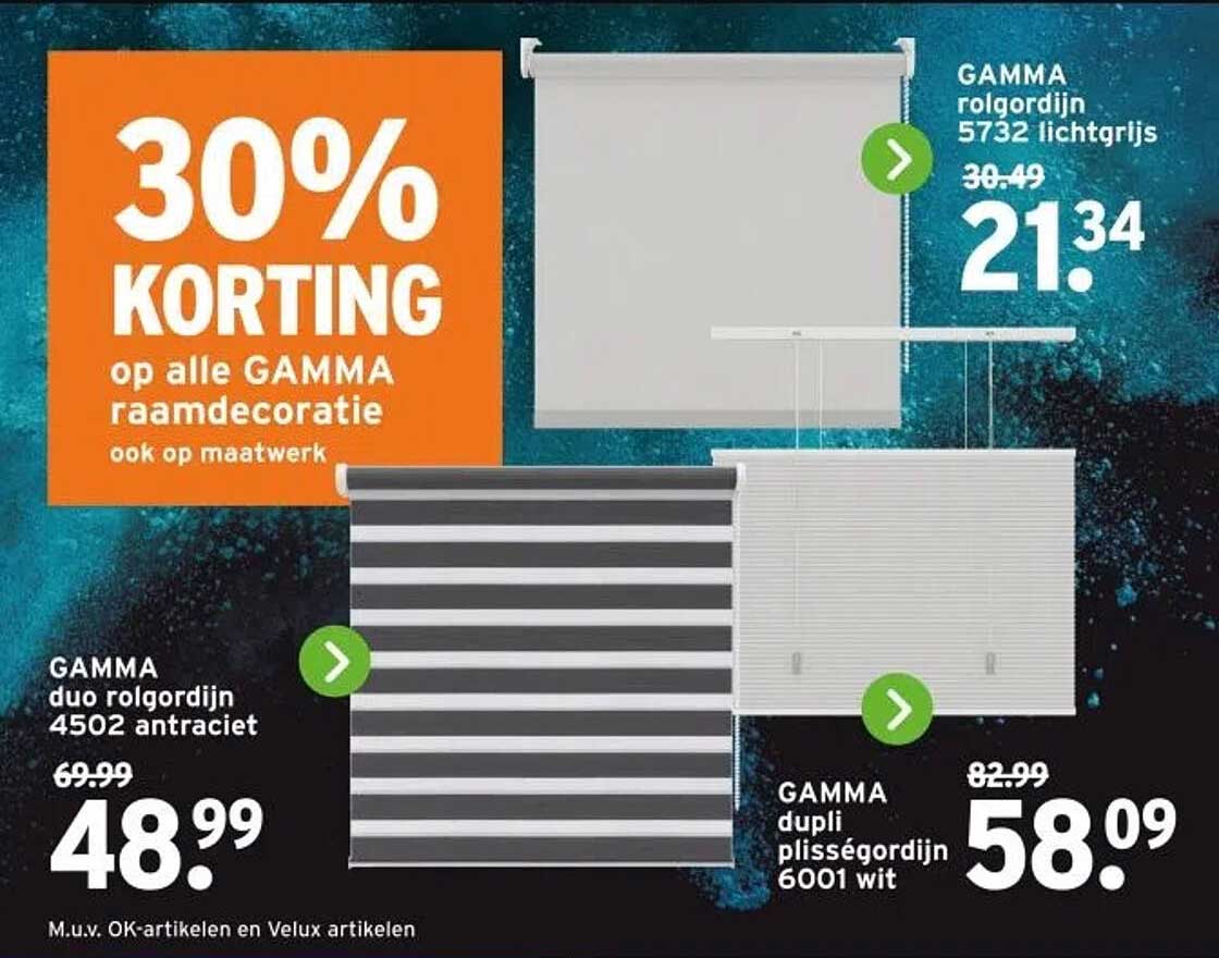 30% KORTING op alle GAMMA raamddecoratie ook op maatwerk